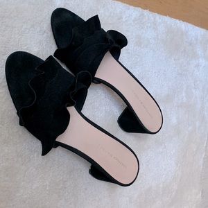 Vera Ruffled Suede Block Heel Slides